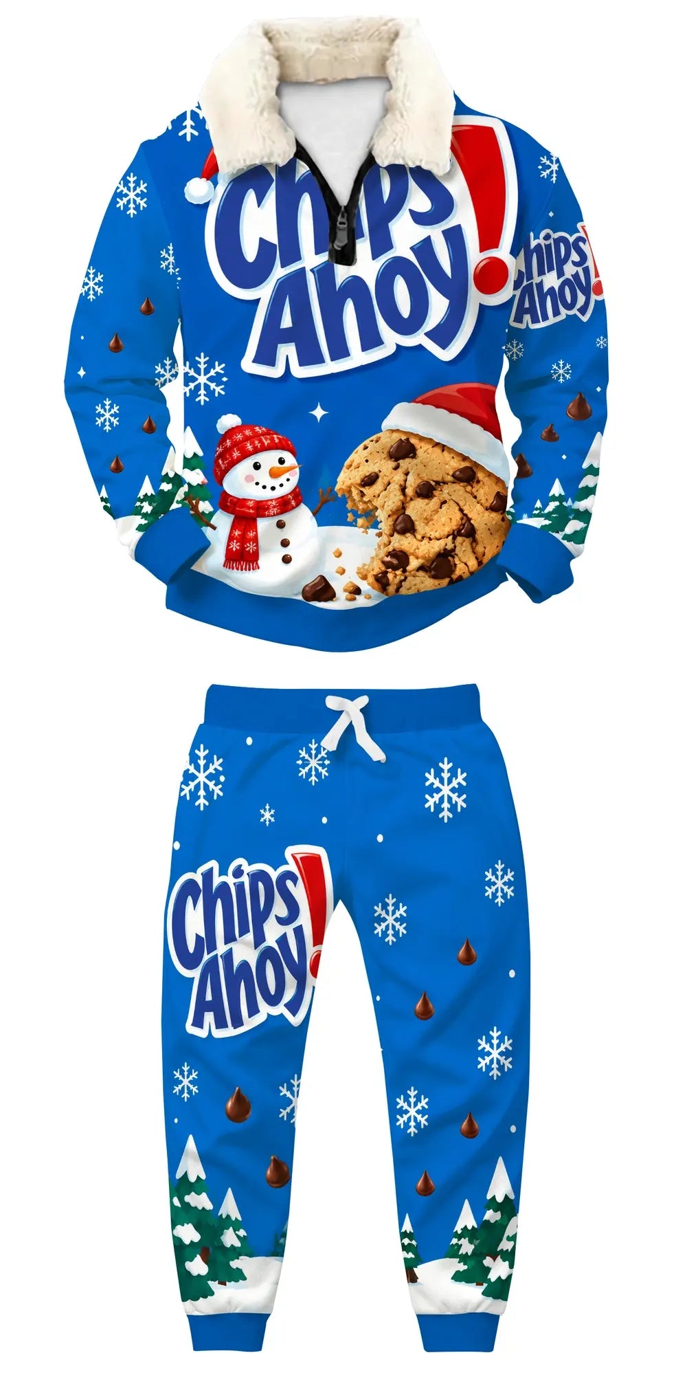 Blue Fun Ugly Quarter Zip Sweatshirt & Sweatpant Set - MERRYPARK