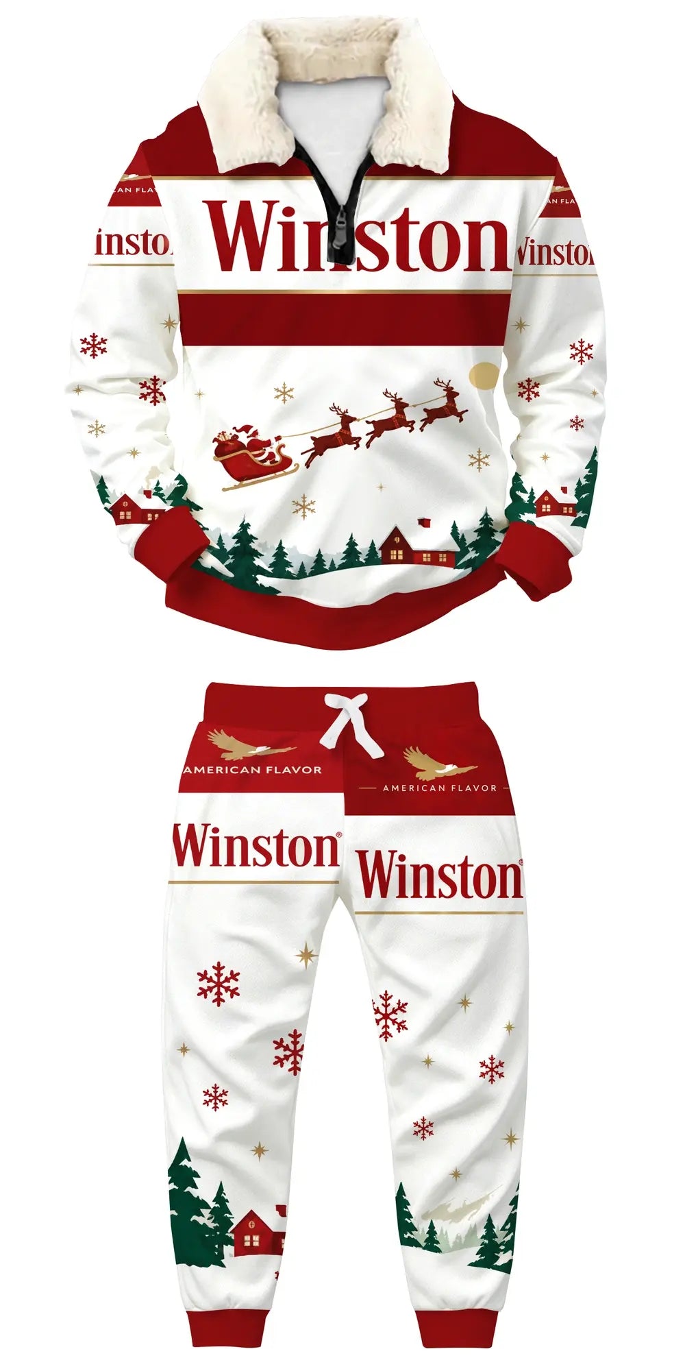Eagle Red Ugly Quarter Zip Sweatshirt & Sweatpant Set - MERRYPARK