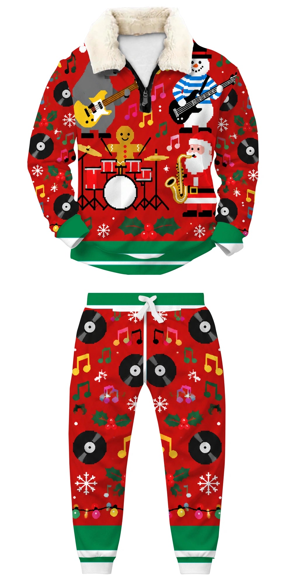Fun Holiday Ugly Quarter Zip Sweatshirt & Sweatpant Set