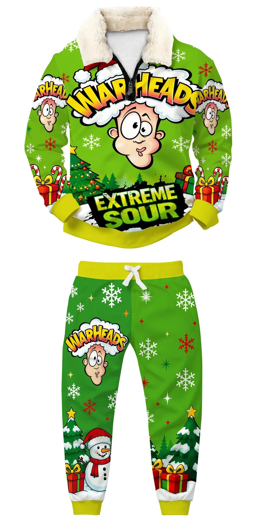 Green Fashion Ugly Quarter Zip Sweatshirt & Sweatpant Set - MERRYPARK