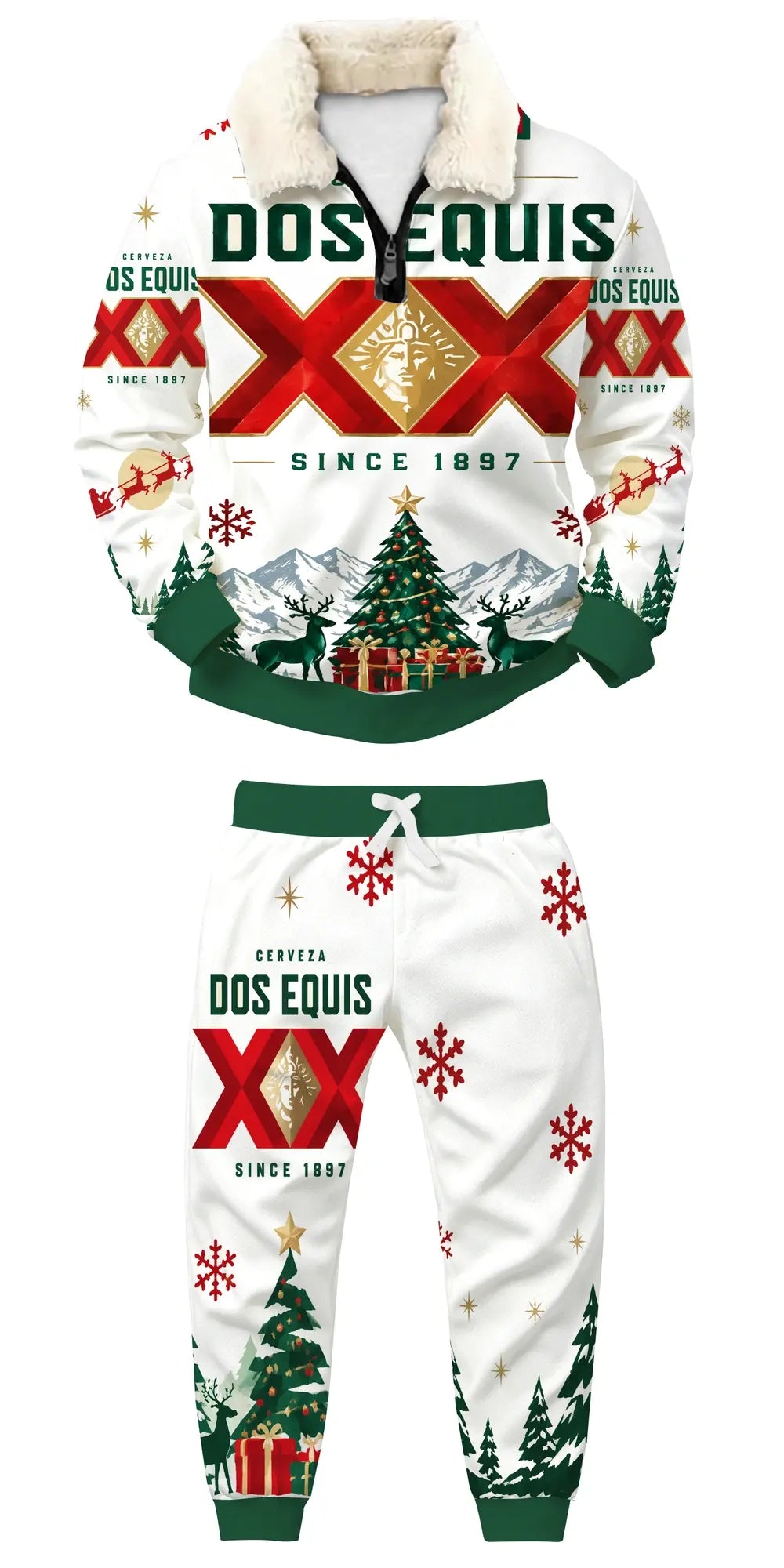 Green Holiday Ugly Quarter Zip Sweatshirt & Sweatpant Set - MERRYPARK
