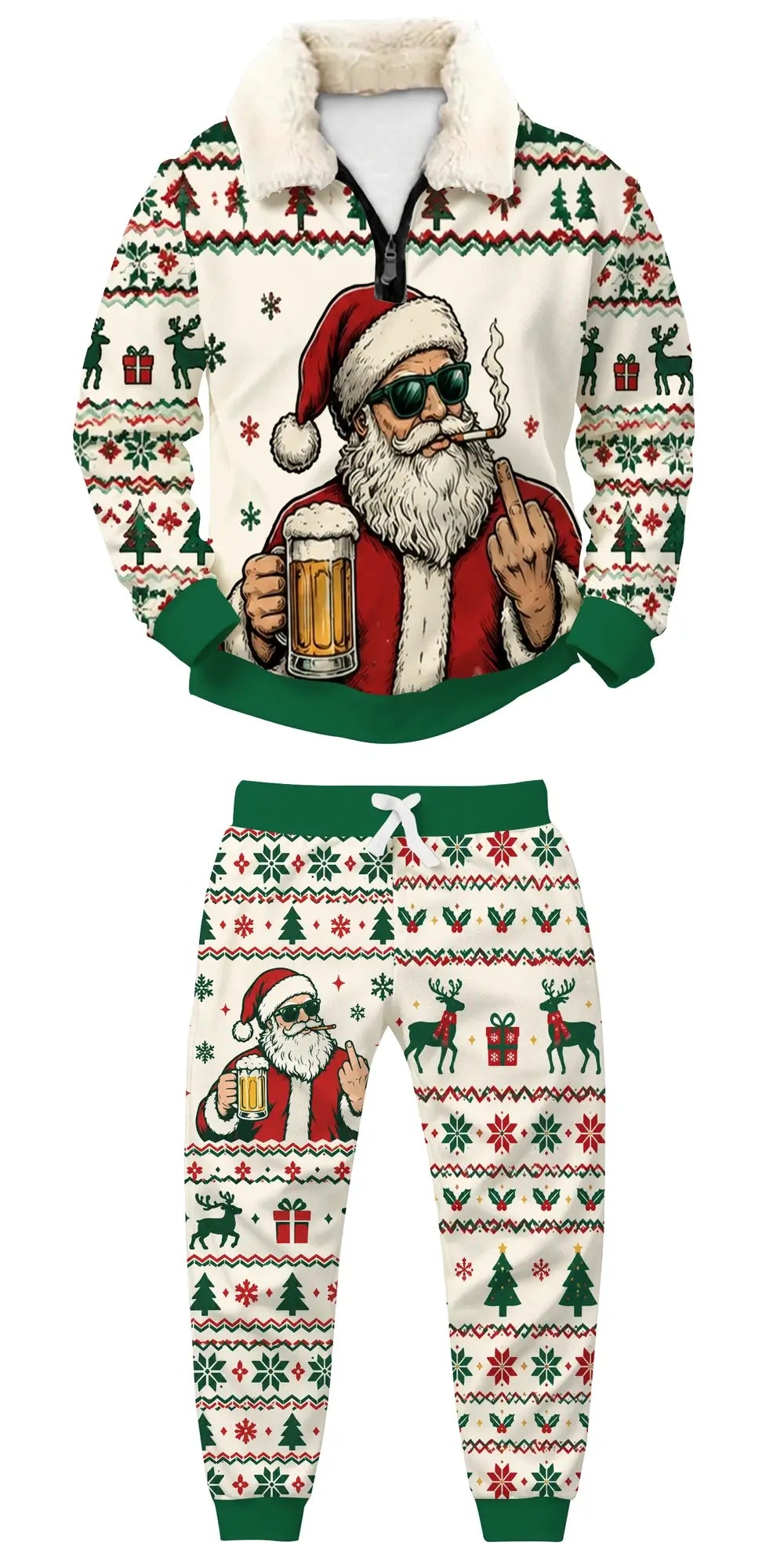 Holiday Fun Ugly Quarter Zip Sweatshirt & Sweatpant Set - MERRYPARK