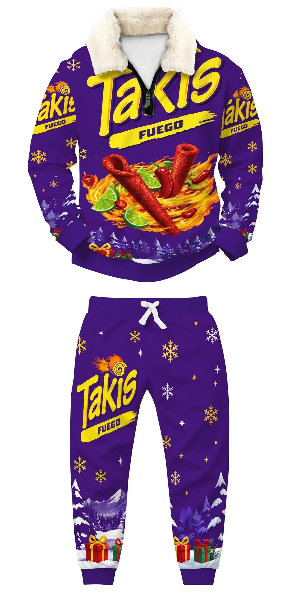 Purple Winter Ugly Quarter Zip Sweatshirt & Sweatpant Set - MERRYPARK
