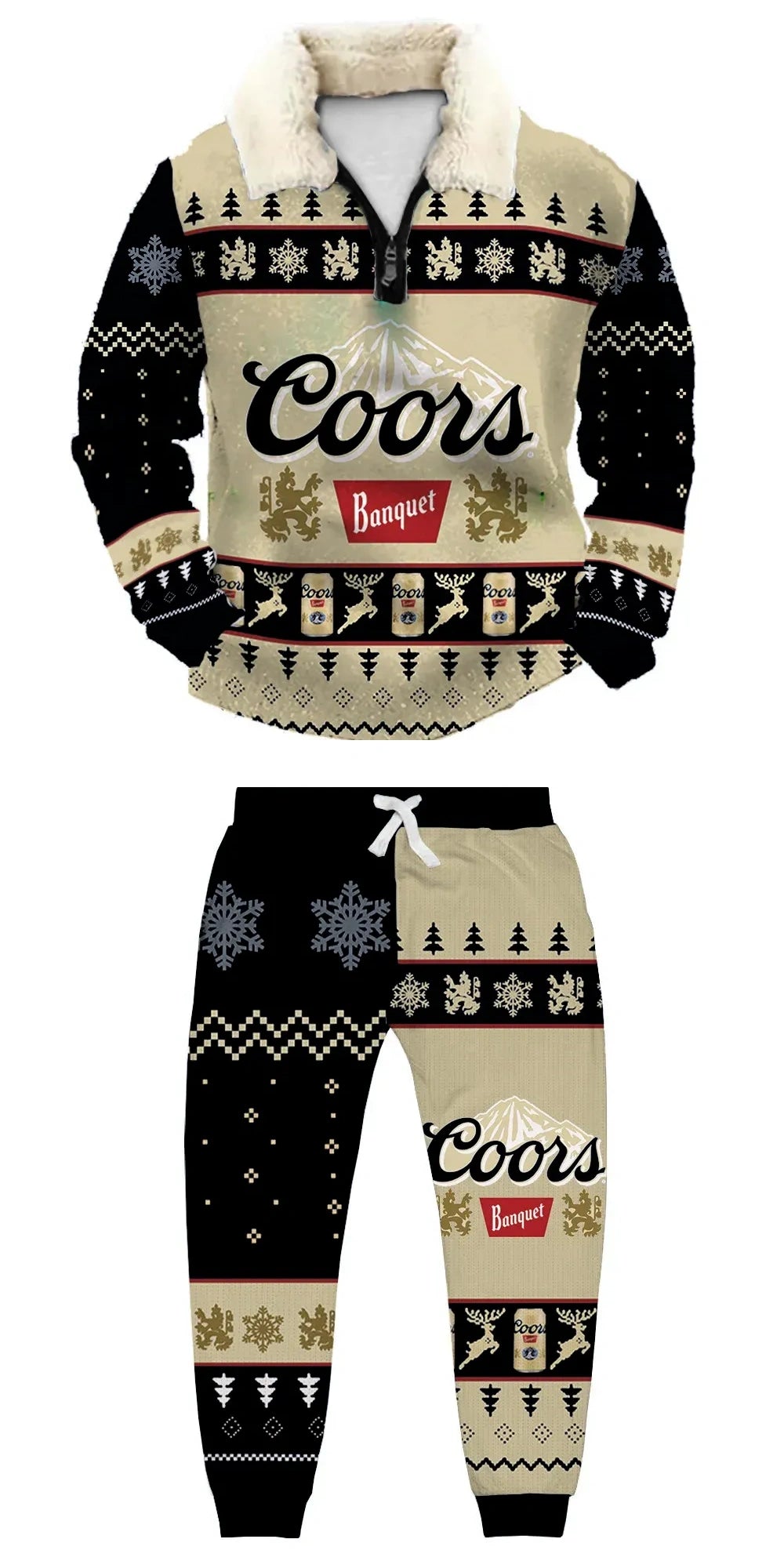 Christmas Zip Stand Fleece Collar Thick Sweatshirt & Sweatpant rttr99 - MERRYPARK
