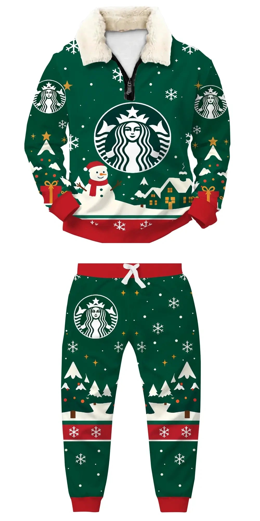 Green Coffee Ugly Quarter Zip Sweatshirt & Sweatpant Set - MERRYPARK