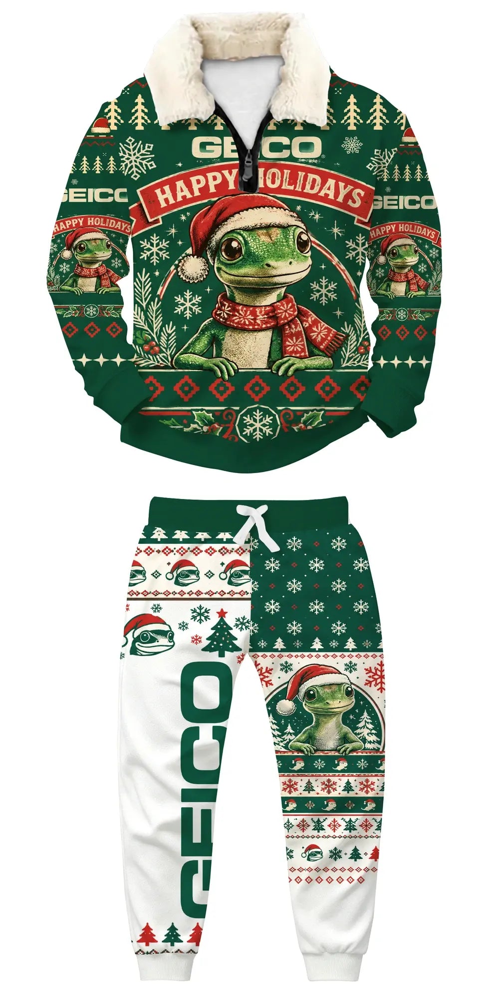 Green-Lizard Ugly Quarter Zip Sweatshirt & Sweatpant Set - MERRYPARK