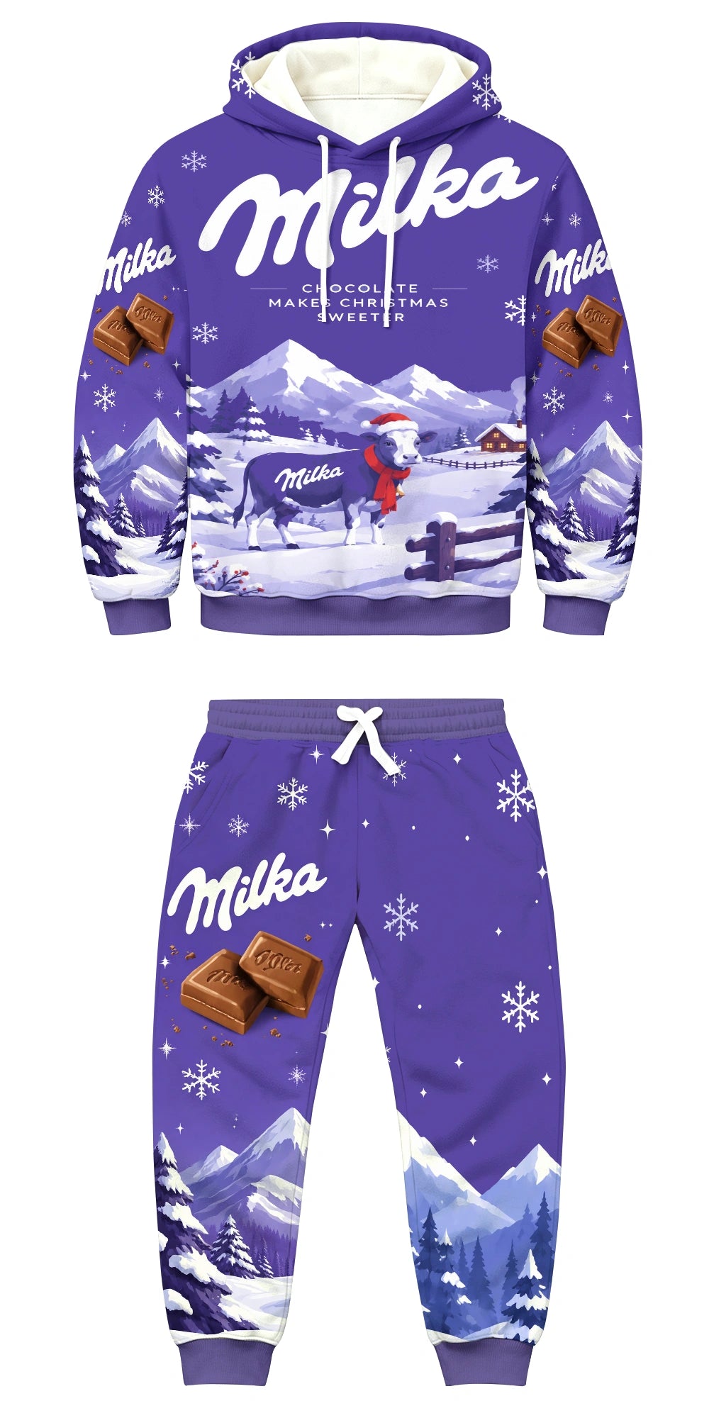 Lilac Cow Ugly Quarter Zip Sweatshirt & Sweatpant Set - MERRYPARK