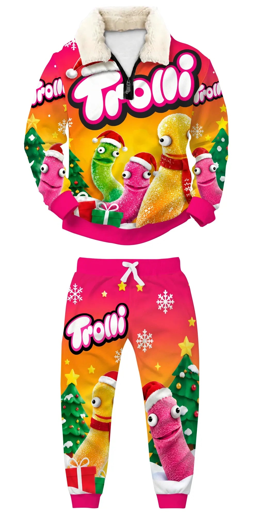 Pink Winter Ugly Quarter Zip Sweatshirt & Sweatpant Set - MERRYPARK