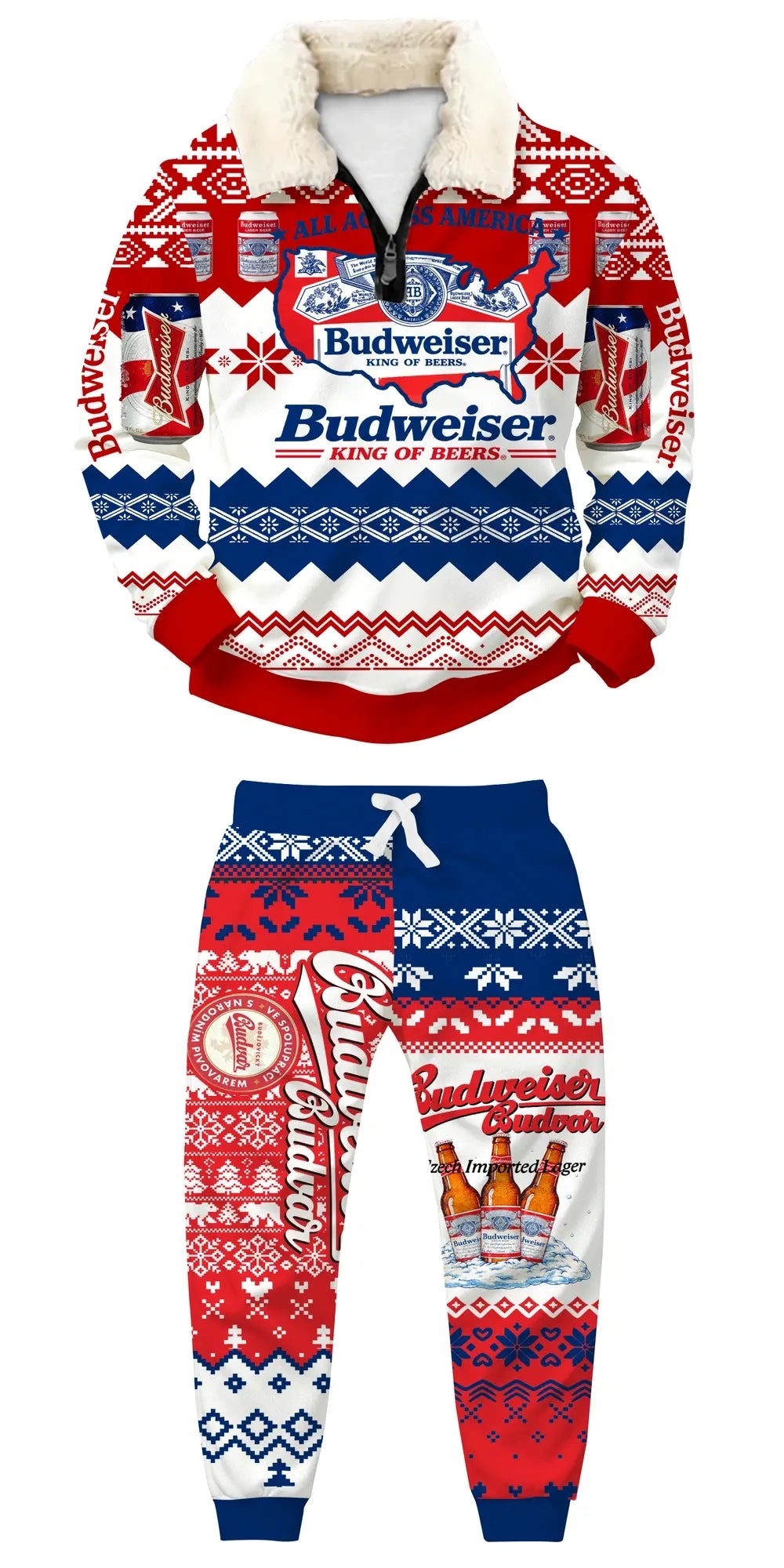Red-beer Ugly Quarter Zip Sweatshirt & Sweatpant Set - MERRYPARK