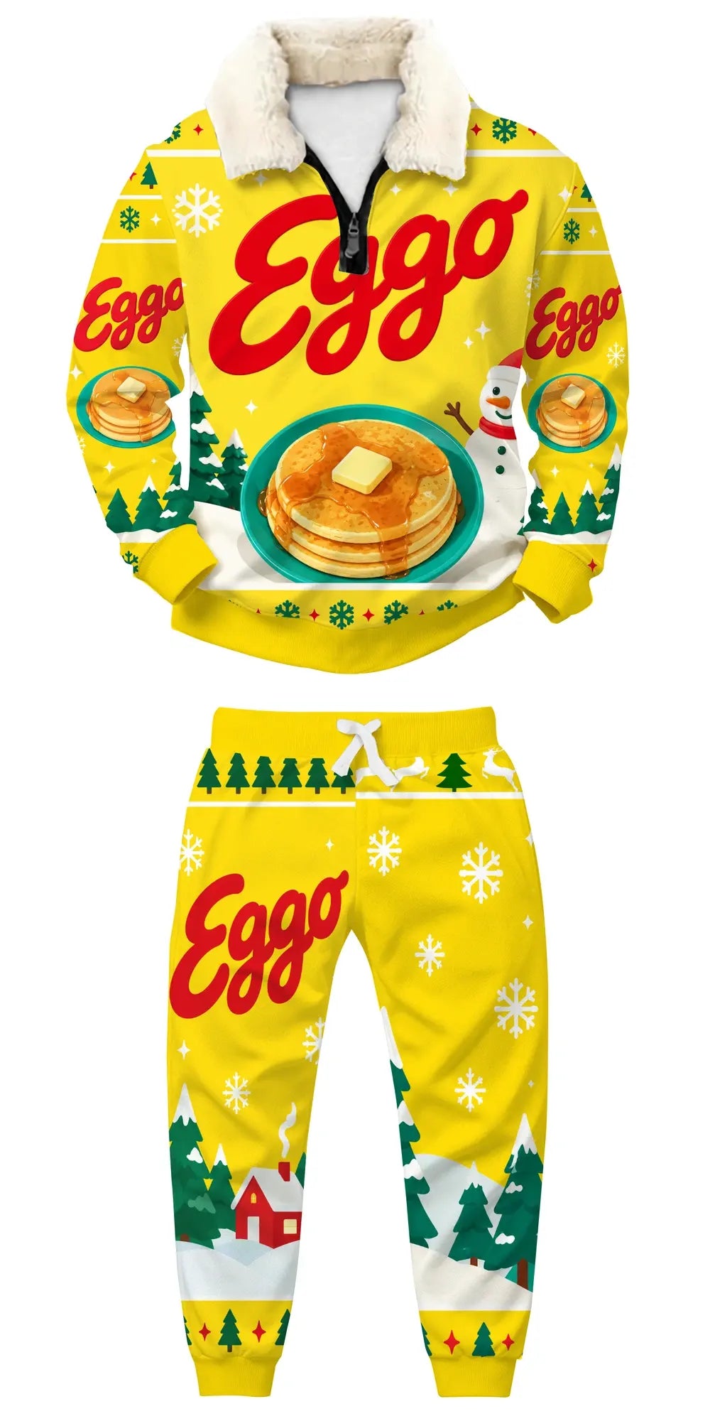 Waffle Grid Ugly Quarter Zip Sweatshirt & Sweatpant Set - MERRYPARK