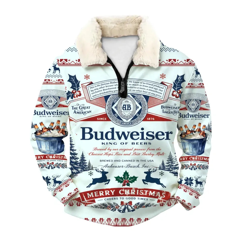 White-beer Ugly Quarter Zip Sweatshirt & Sweatpant Set - MERRYPARK