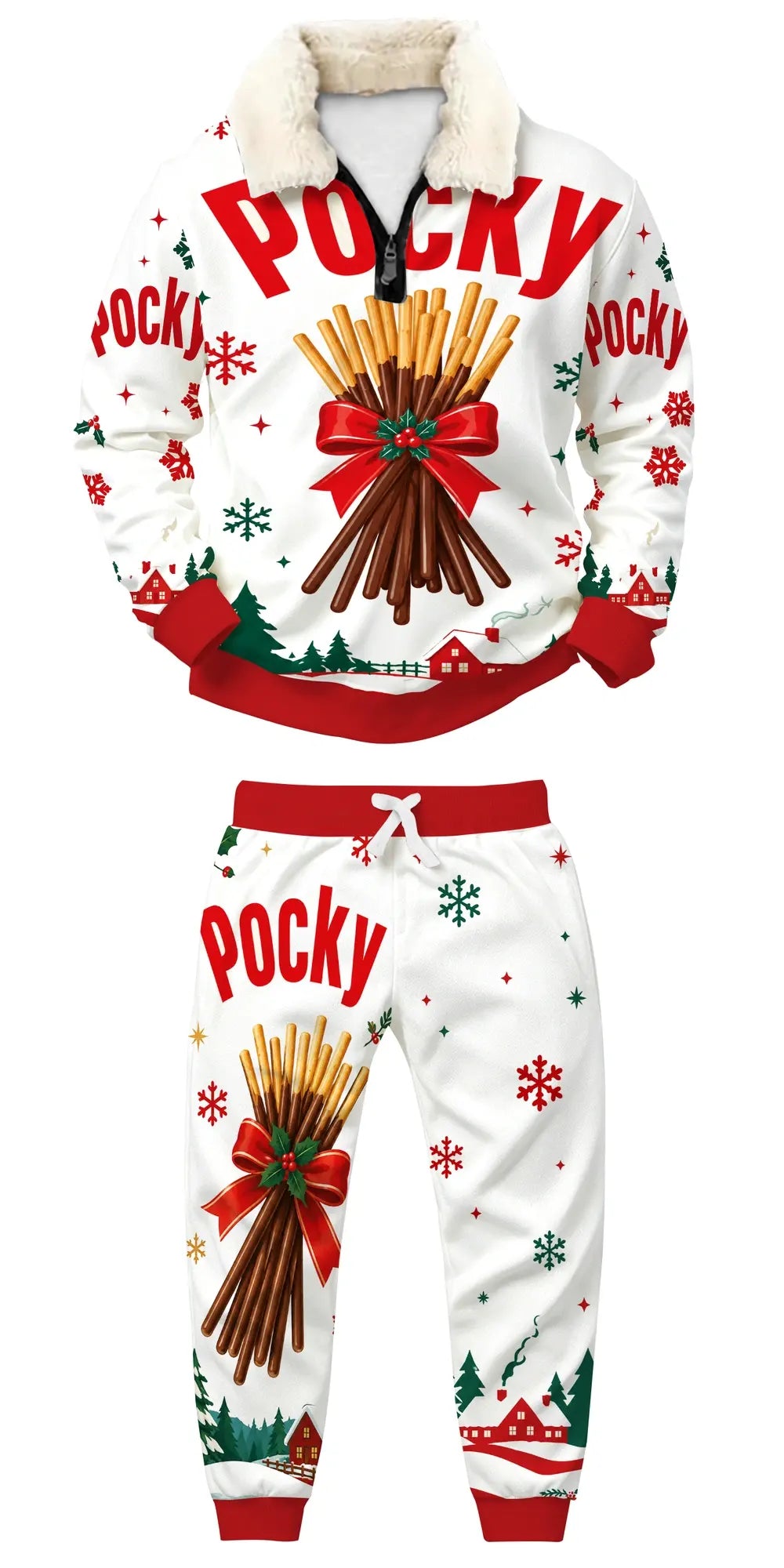 Winter Snacks Ugly Quarter Zip Sweatshirt & Sweatpant Set - MERRYPARK