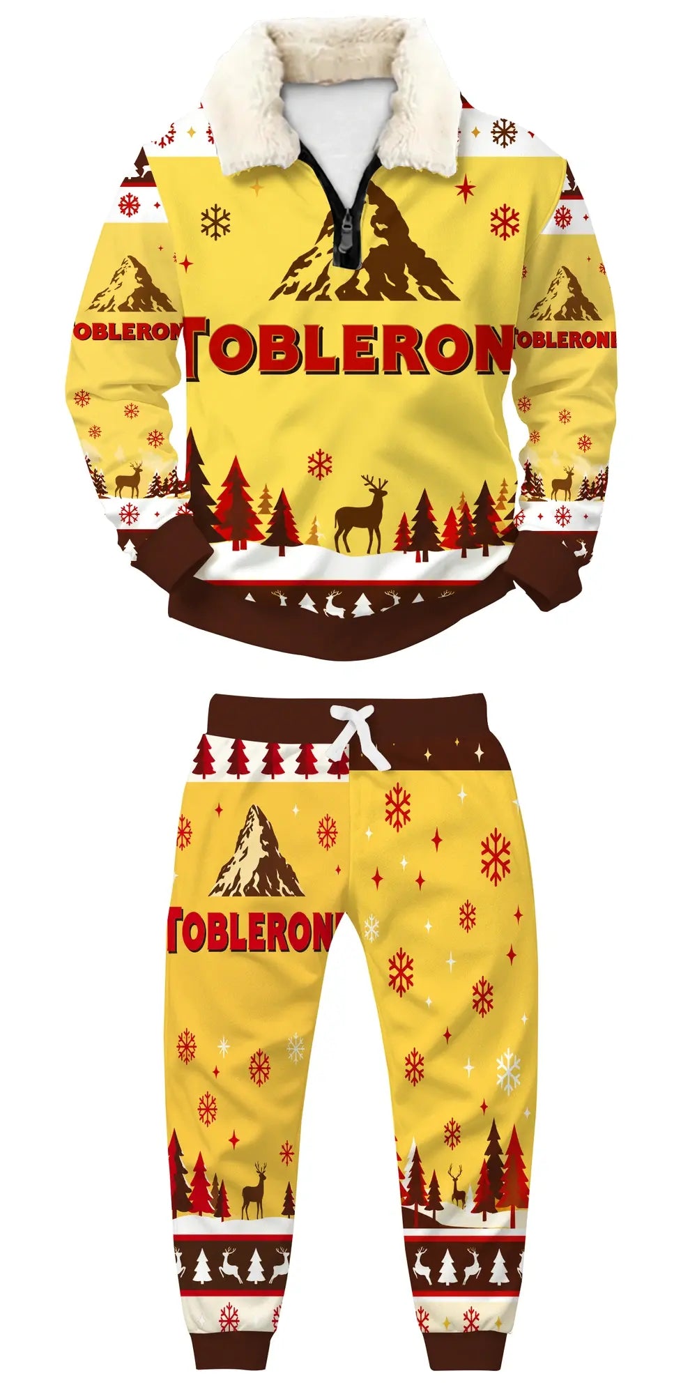 Yellow Classic Ugly Quarter Zip Sweatshirt & Sweatpant Set - MERRYPARK